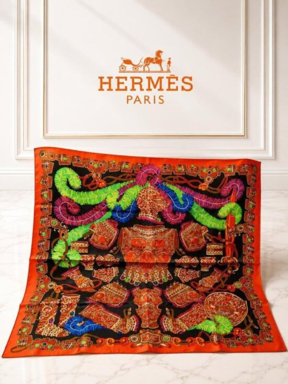 Hermes Chocs en Plumes Carré 90 Silk Scarf